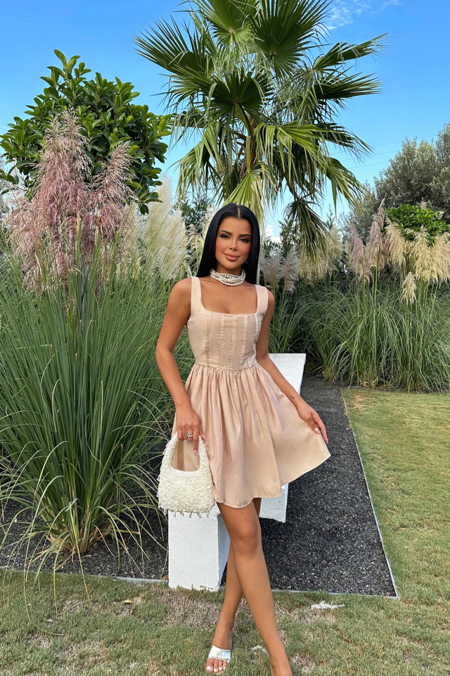 Beige Strapped Mini Dress ATE1245 - 3
