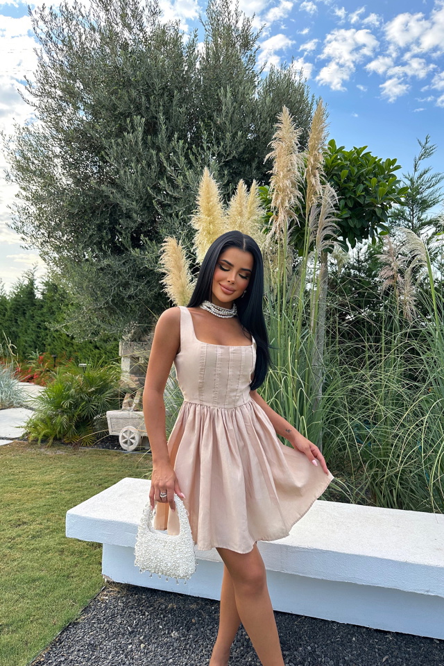Beige Strapped Mini Dress ATE1245 - 5