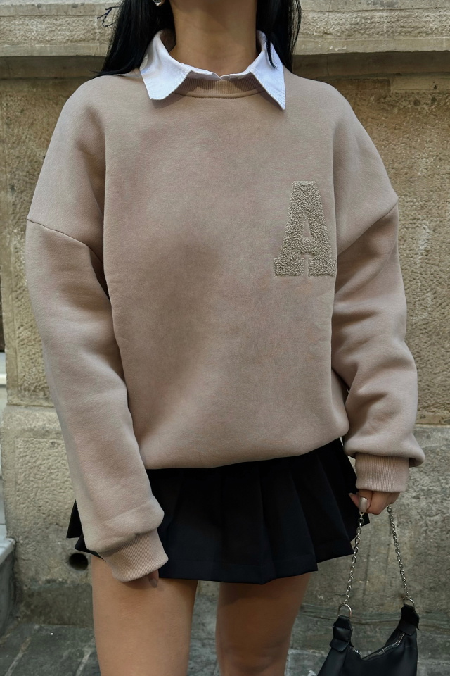Bej A Nakışlı Sweat ATE-0701 - 2