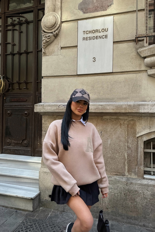 Bej A Nakışlı Sweat ATE-0701 - 3