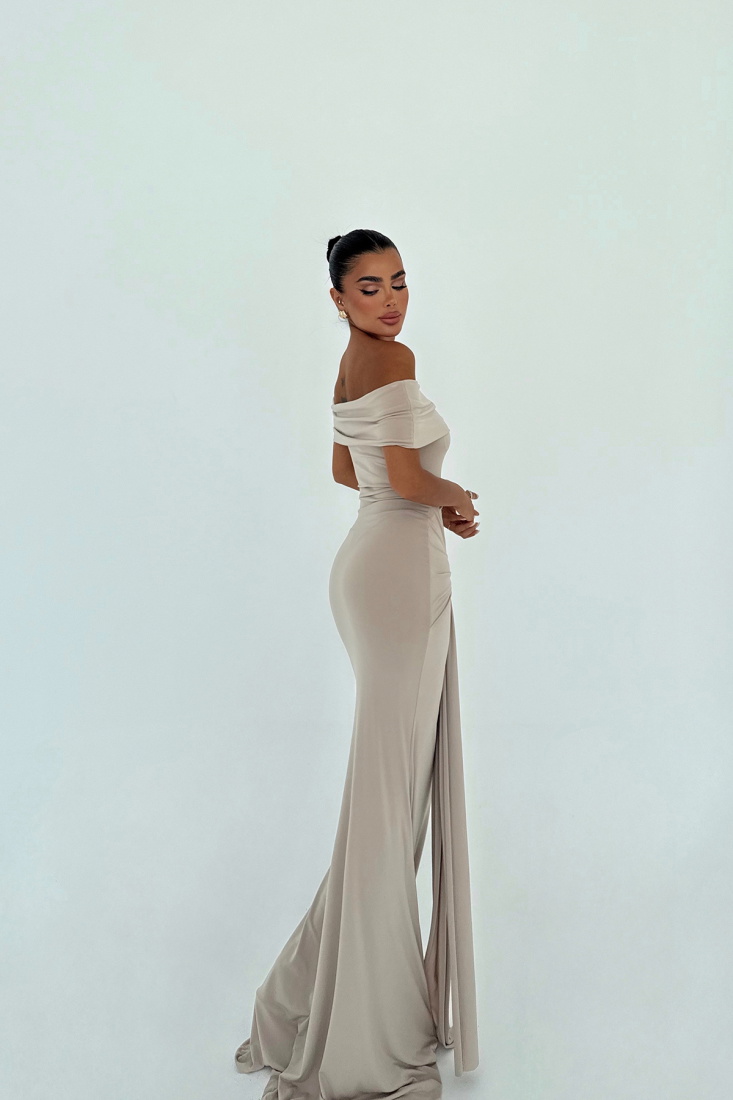 Bej Allayia Uzun Elbise ATE-3083 - EYYO