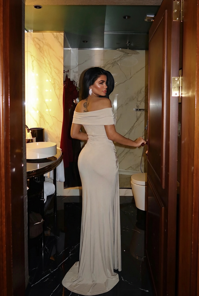 Bej Allayia Uzun Elbise ATE-3083 - 2