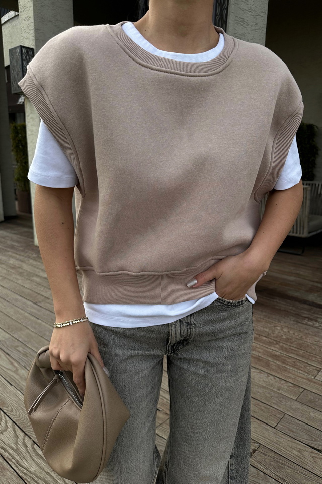 Bej Alıce Sıfır Kol Sweat ATE-0697 - 2