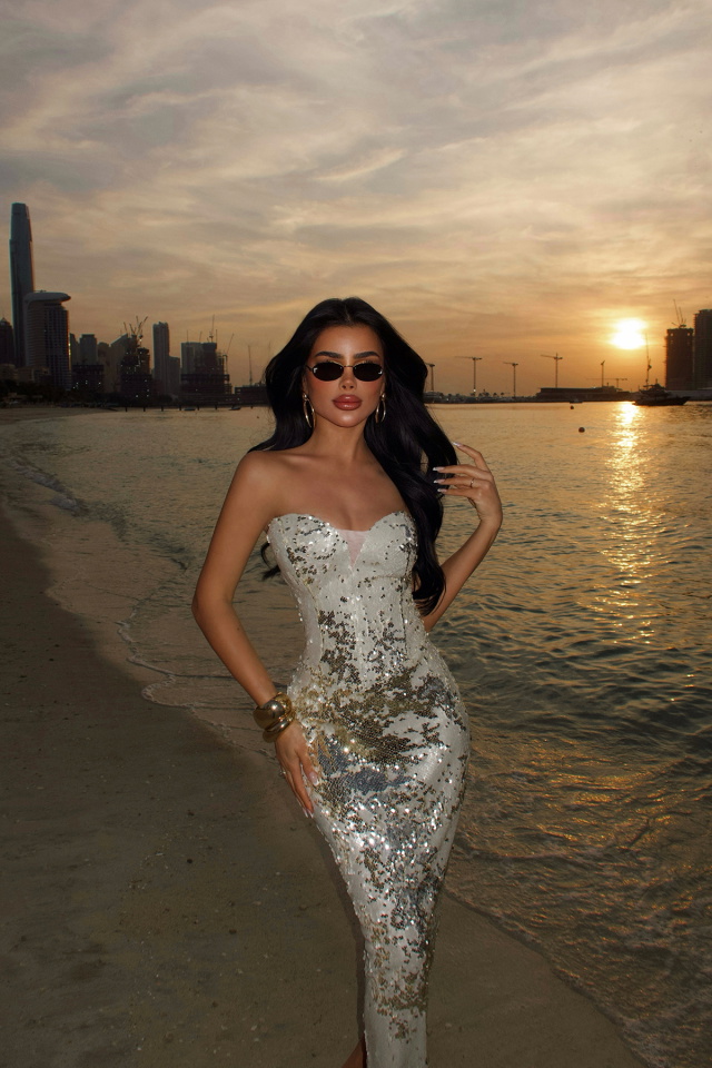 Bej Rococo Uzun Payetli Elbise ATE-4646 - 2