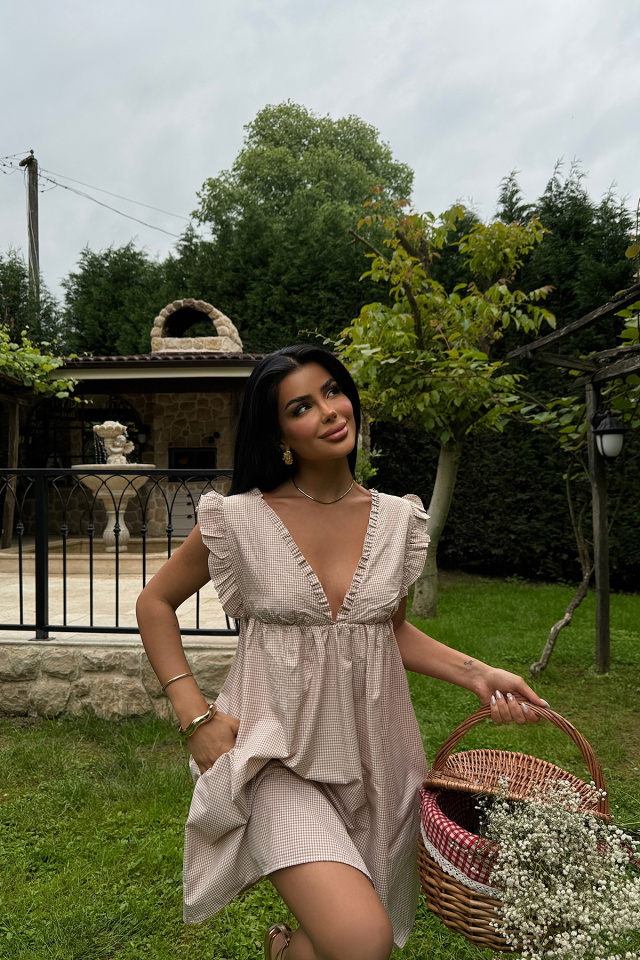 Bej Nadia Fırfırlı Mini Elbise ATE-1069 - 4