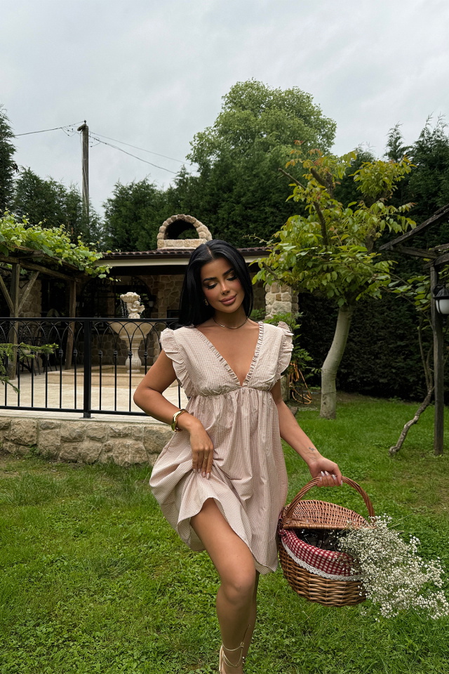 Bej Nadia Fırfırlı Mini Elbise ATE-1069 