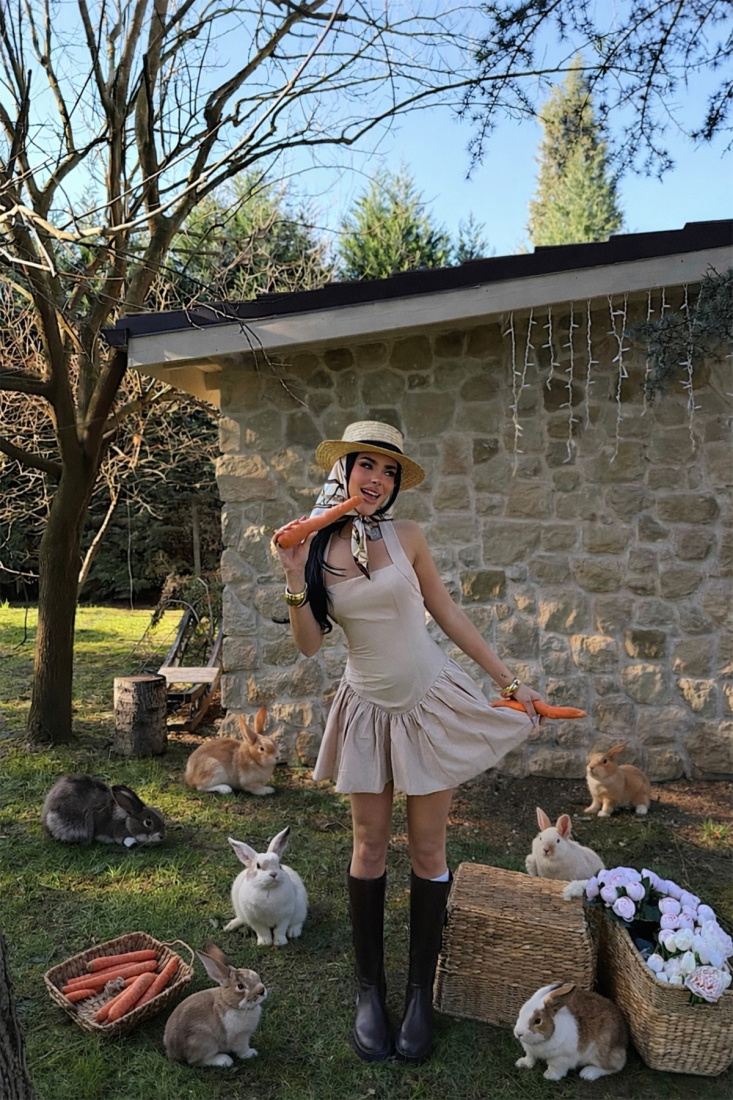 Bej Annalise Mini Elbise ATE-3065 - EYYO