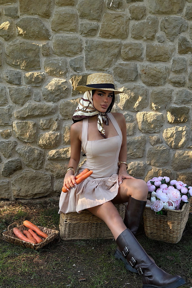 Bej Annalise Mini Elbise ATE-3065 - 3