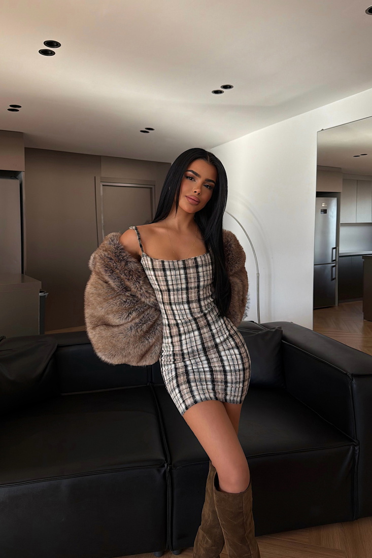 Bej Hazely Mini Elbise ATE-4256 - EYYO