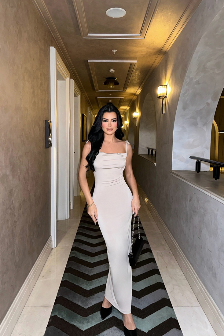 Bej Askılı Bağlamalı Elbise ATE-0068 - EYYO