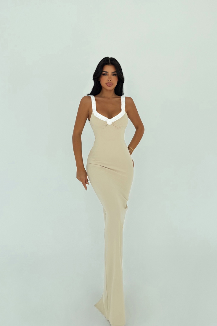 Bej Cordelia Uzun Elbise ATE-3024 - EYYO