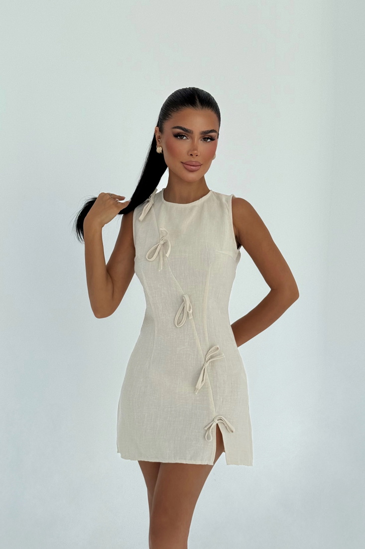 Bej Kathy Mini Fiyonklu Elbise ATE-3184 - EYYO