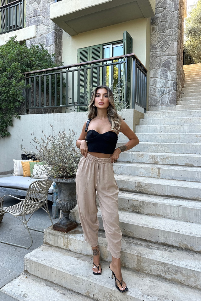 Bej Bağlamalı Pantolon ATE7404
