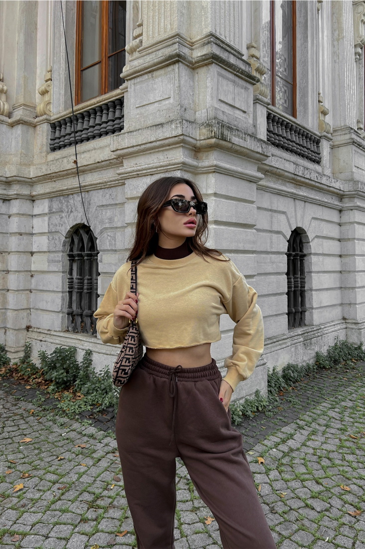 Bej Basic Crop Top ATE3235 - EYYO