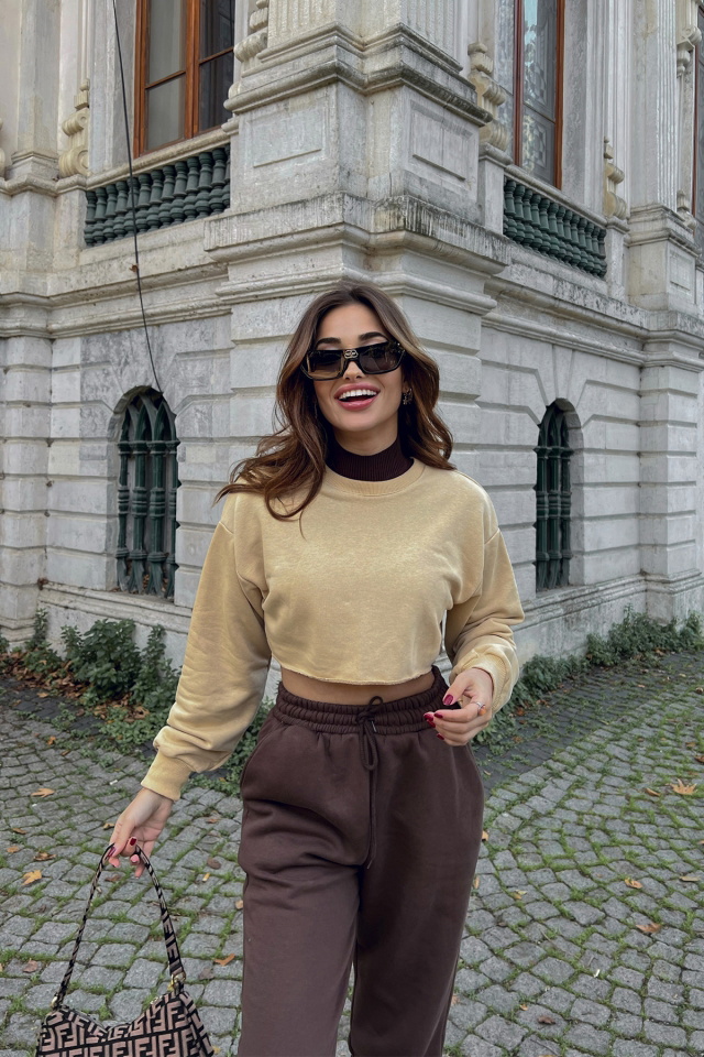 Bej Basic Crop Top ATE3235 - 2
