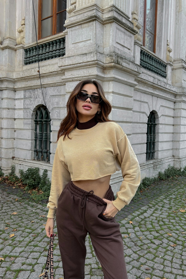 Bej Basic Crop Top ATE3235 -