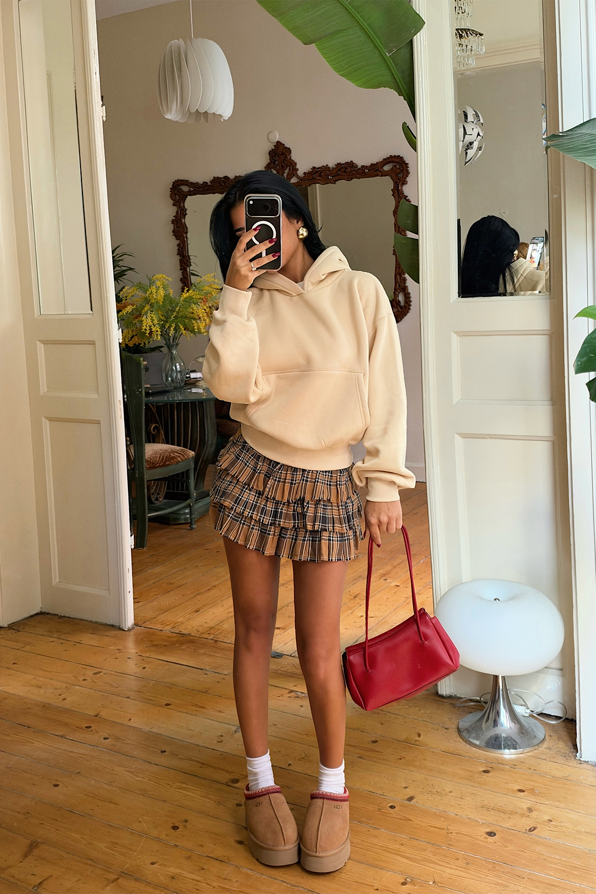 Bej Basic Kapşonlu Sweat  (1)