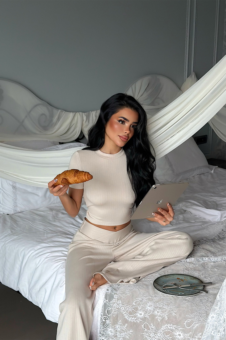 Bej Basic Pantolonlu Takım ATE-5158 - EYYO