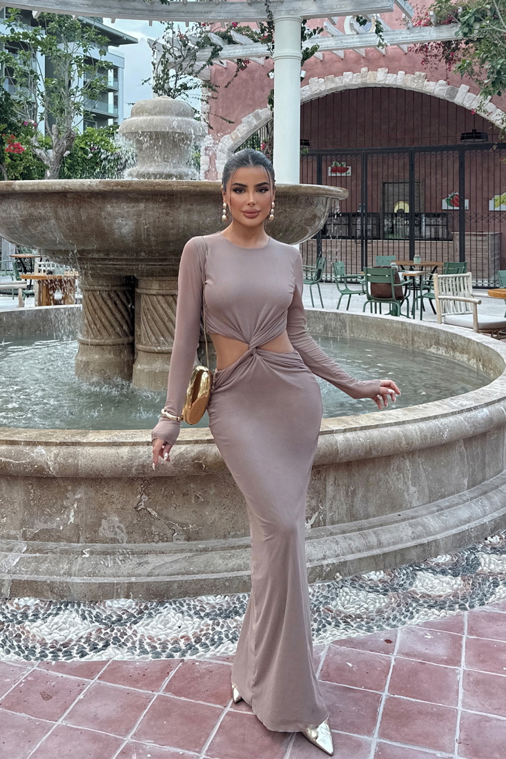 Amber Beli Düğümlü Uzun Elbise ATE-1086 - EYYO