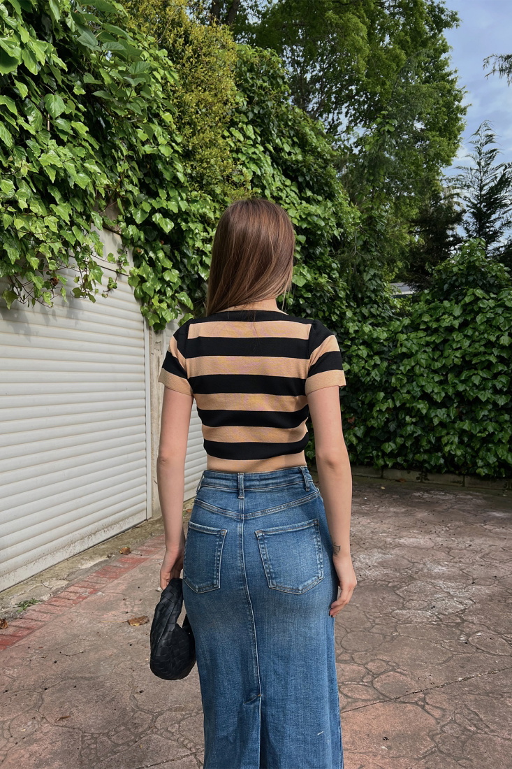 Bej Bisiklet Yaka Crop Top ATE6827 - EYYO