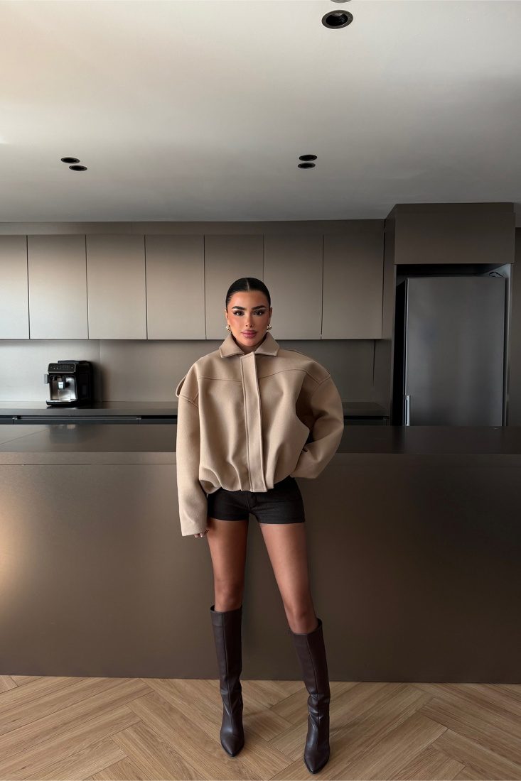 Bej Bomber Ceket ATE-4741 - EYYO