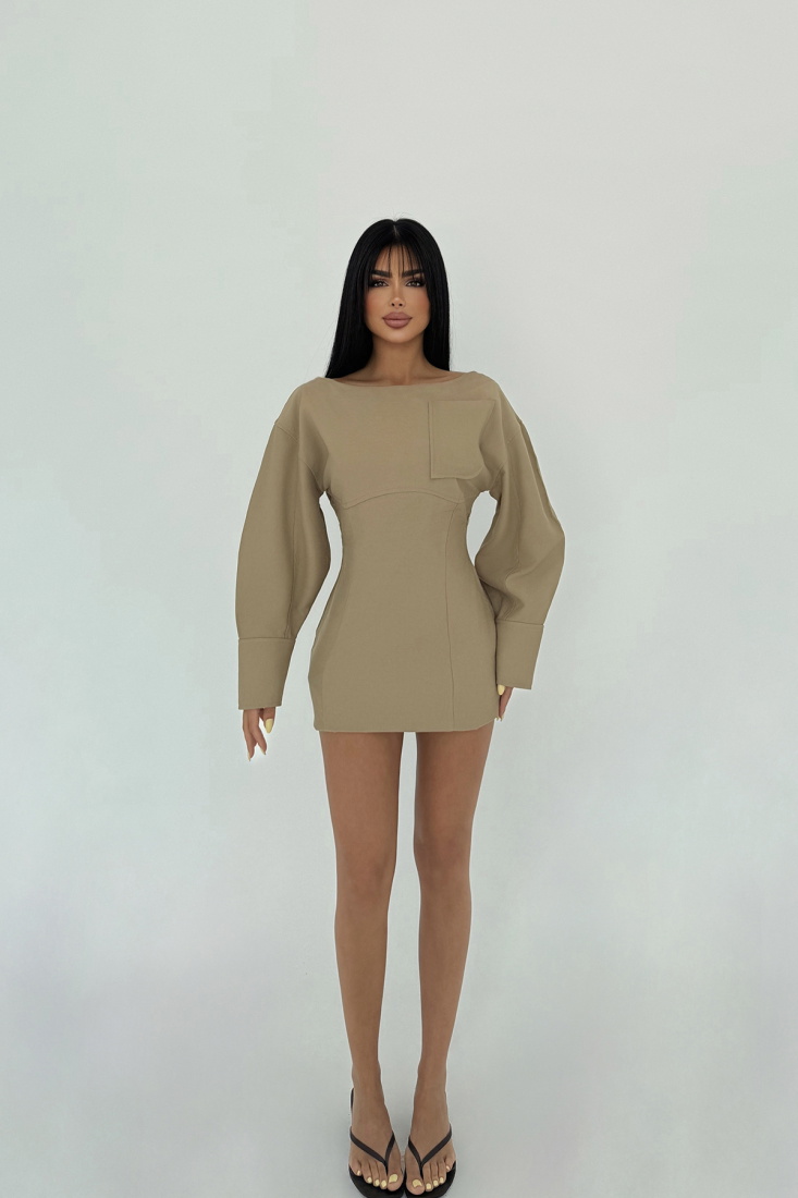 Bej Micah Mini Elbise ATE-2060 - EYYO