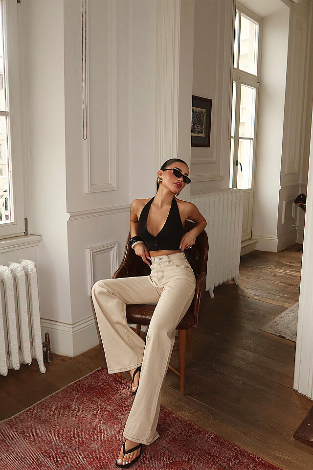 Bej Cep Detey Yüksek Bel Pantolon ATE-5254 - 2