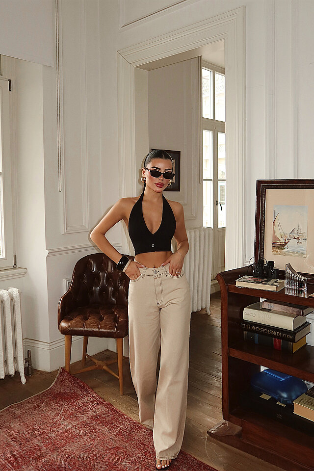 Bej Cep Detey Yüksek Bel Pantolon ATE-5254 - 4