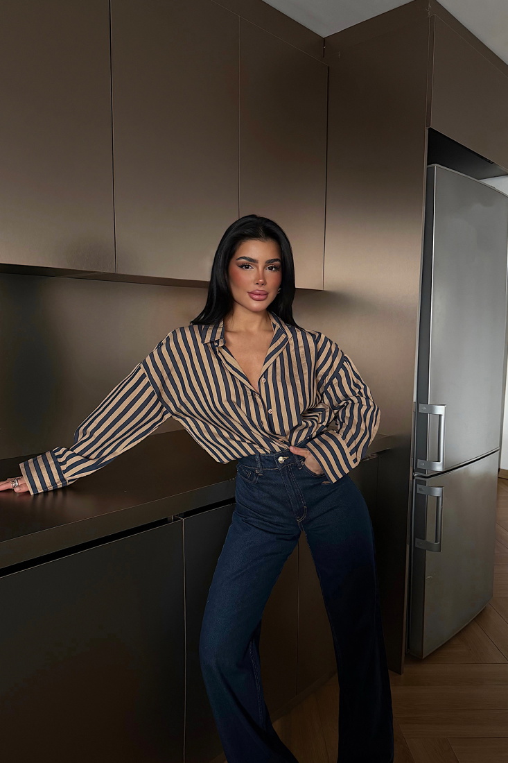 Bej Odyssey Çizgili Gömlek ATE-2116 - EYYO