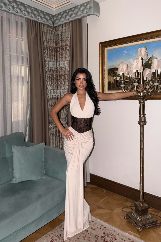 Bej Nutty Dantel Detaylı Elbise ATE-3838 - 3