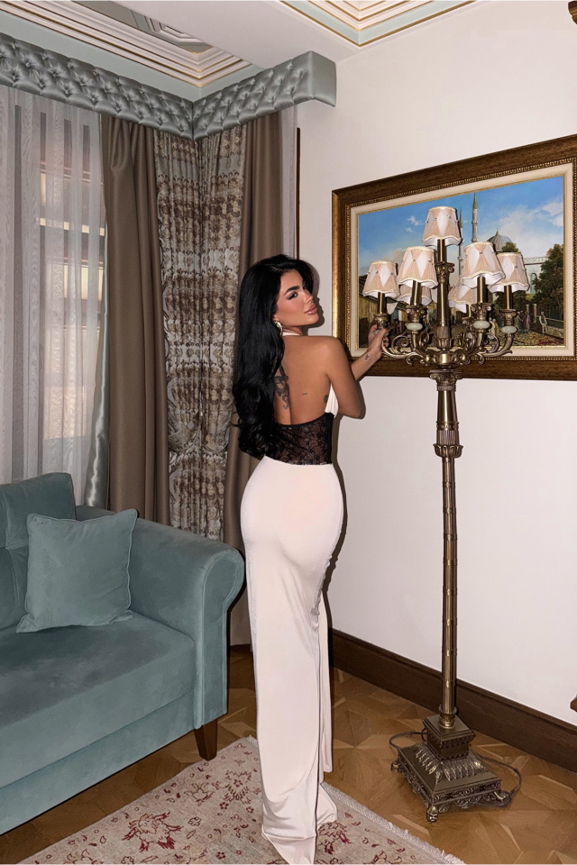 Bej Nutty Dantel Detaylı Elbise ATE-3838 - 5