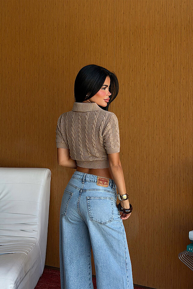 Bej Düğme Detay Crop Hırka ATE-5883 - 3