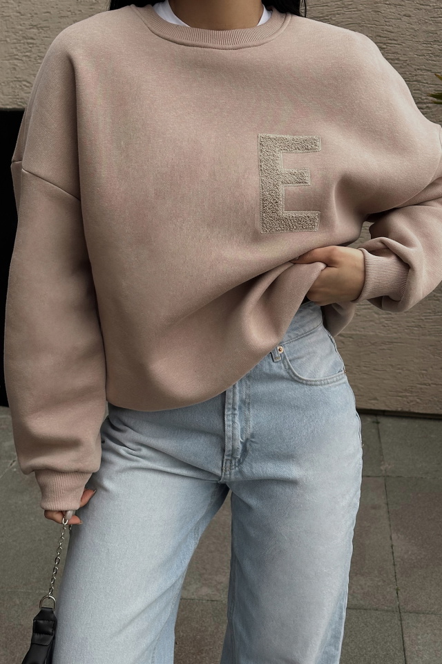 Bej E Nakışlı Sweat ATE-0710 - 2