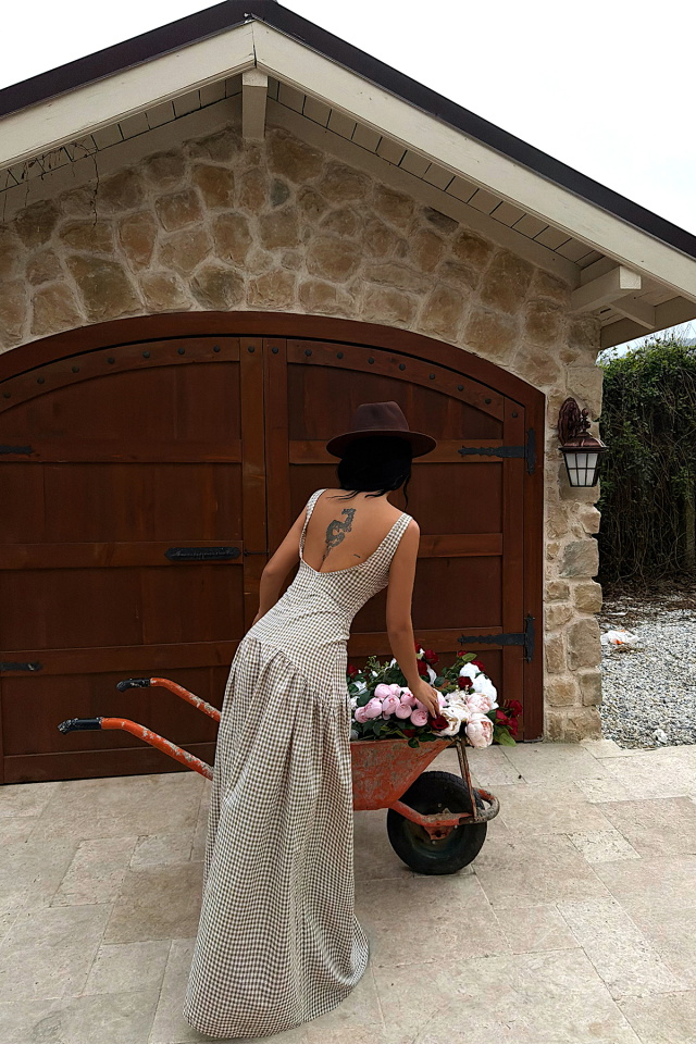 Bej Ekose Desenli Elbise ATE-4930 - 5