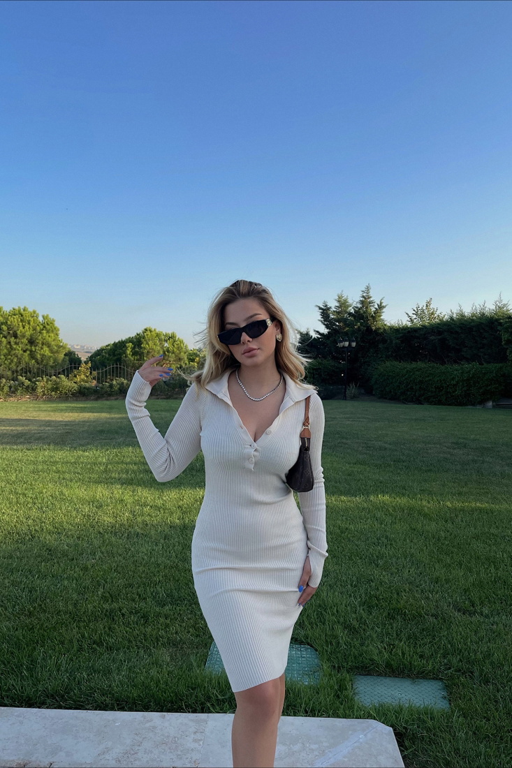 Bej Gömlek Yaka Elbise ATE1918 - DEPPOT