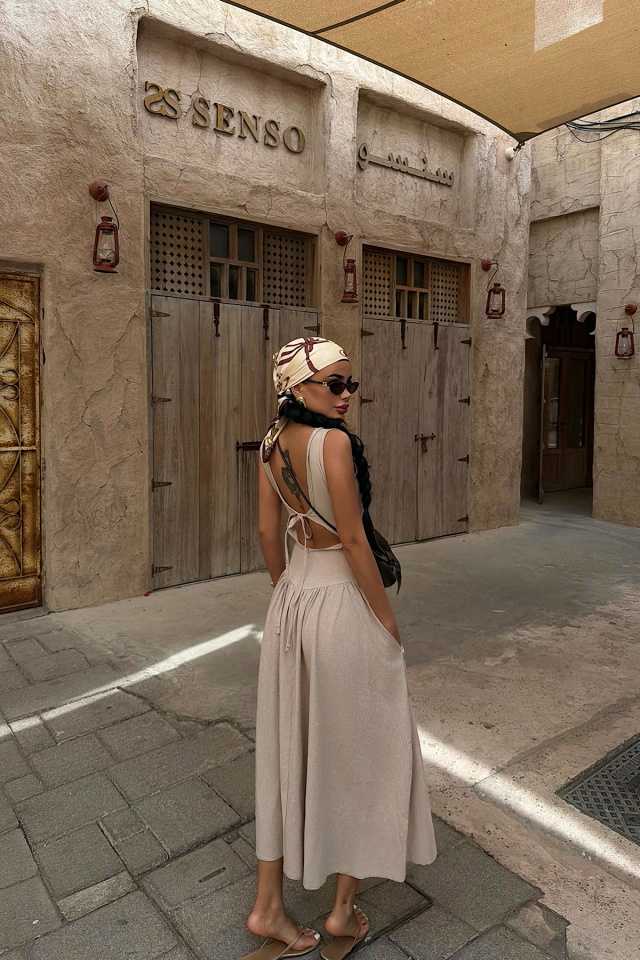 Bej Clemmie Keten Elbise ATE-4750 - 6