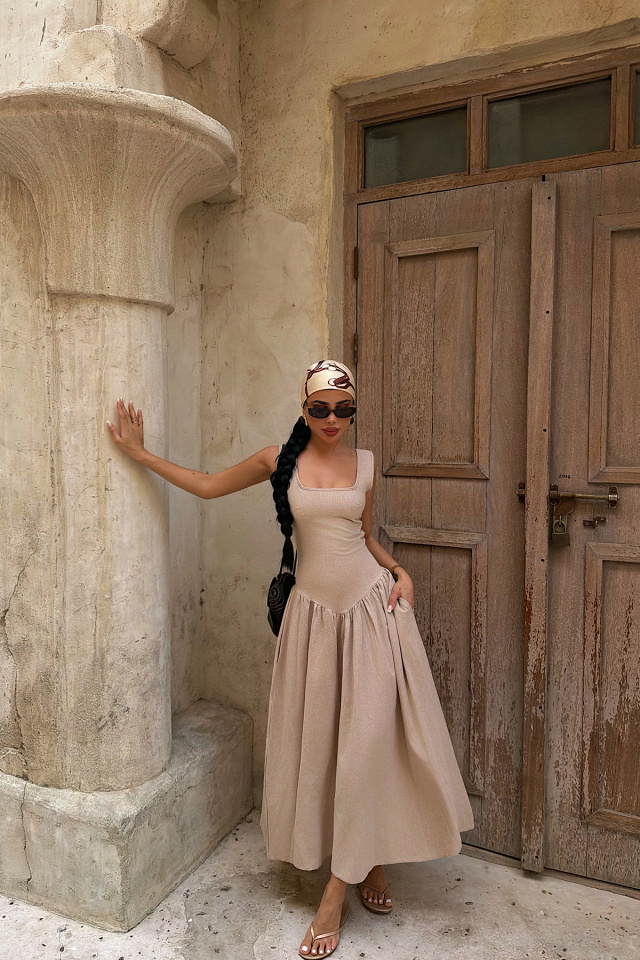 Bej Clemmie Keten Elbise ATE-4750 - 4