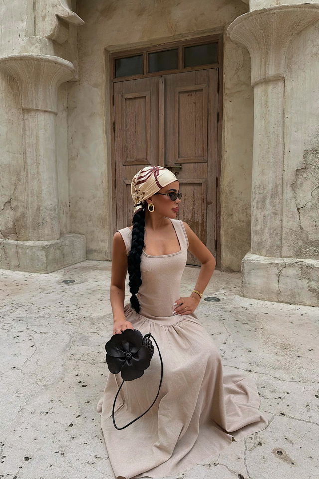 Bej Clemmie Keten Elbise ATE-4750 - 5