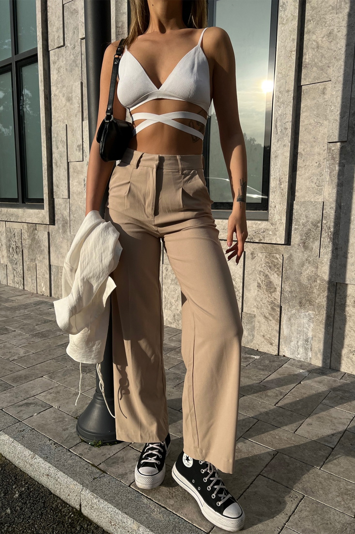 Bej Yüksek Bel Pantolon ATE6104 - EYYO
