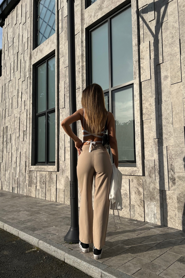 Bej Yüksek Bel Pantolon ATE6104 - 3