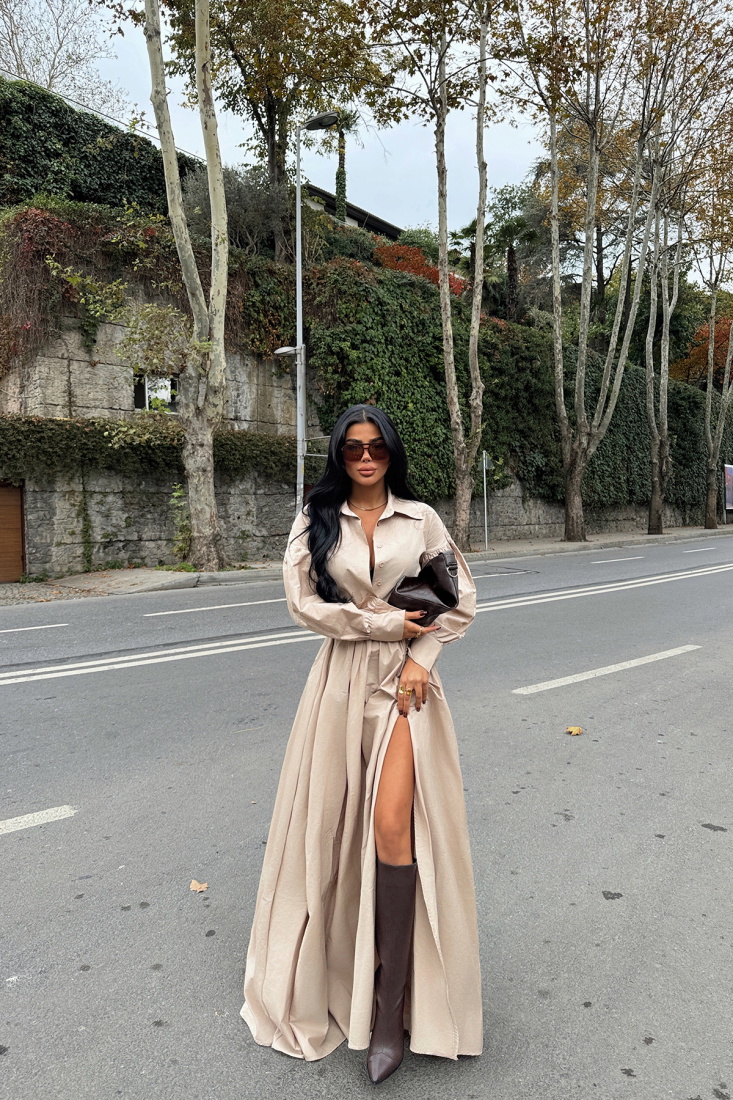 Bej Venalia Elbise ATE-1910 - EYYO