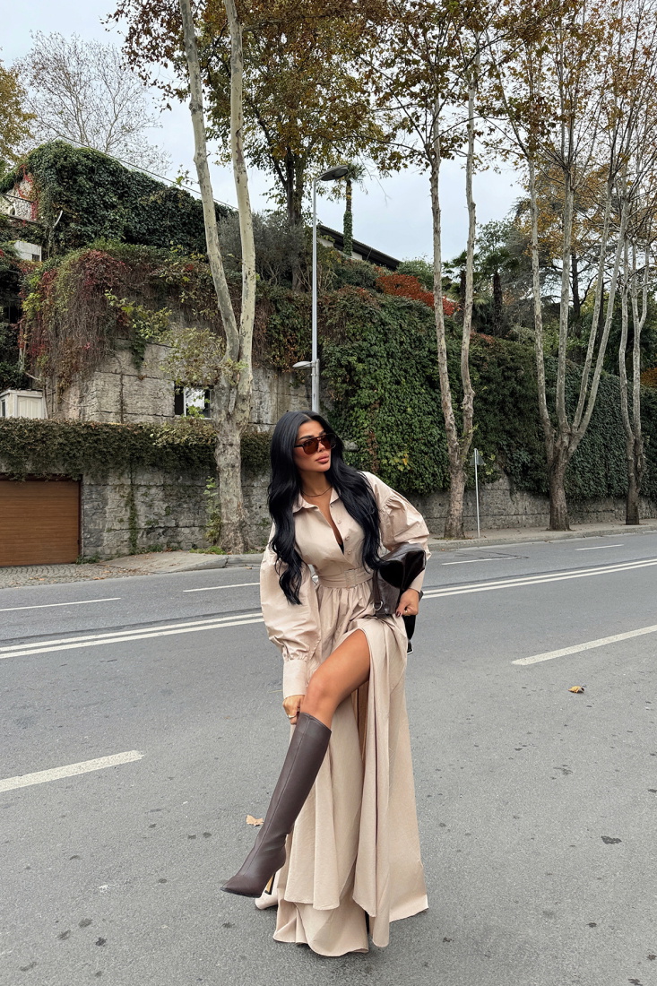 Bej Venalia Elbise ATE-1910 - EYYO