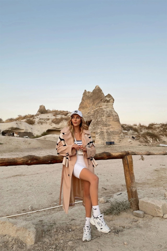 Bej Kolları Kemerli Trenckot ATE-4972 - 4