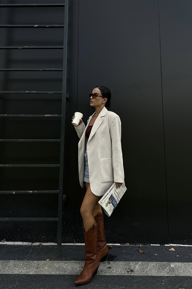 Bej Kruvaze Yaka Cepli Ceket ATE2058 - NEW MİSSİON