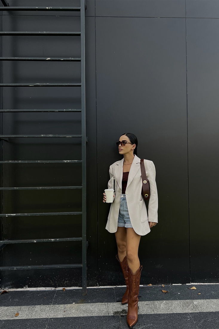 Bej Kruvaze Yaka Cepli Ceket ATE2058 - NEW MİSSİON