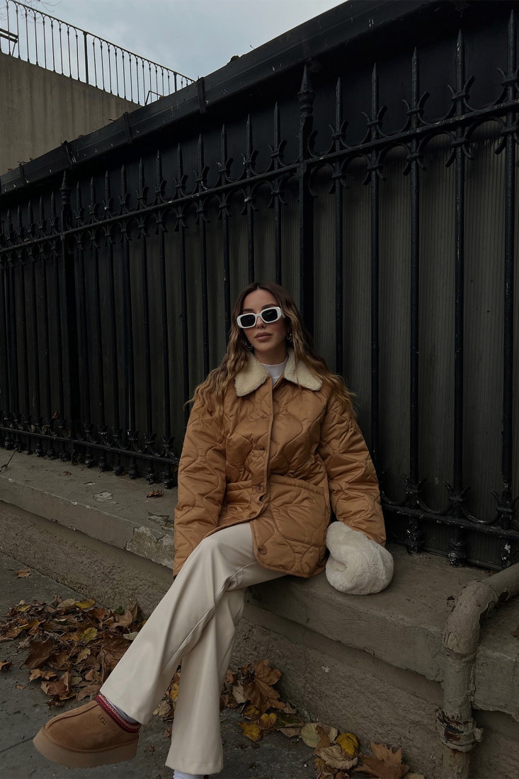 Bej Kürk Detay Kapitone Mont ATE2976 - EYYO