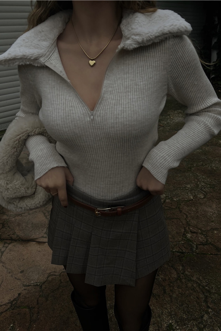 Bej Kürk Detay Triko Kazak ATE3117 - EYYO