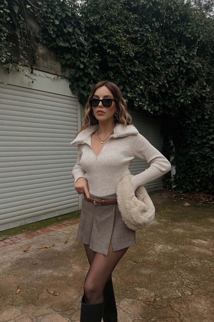 Bej Kürk Detay Triko Kazak ATE3117 - EYYO