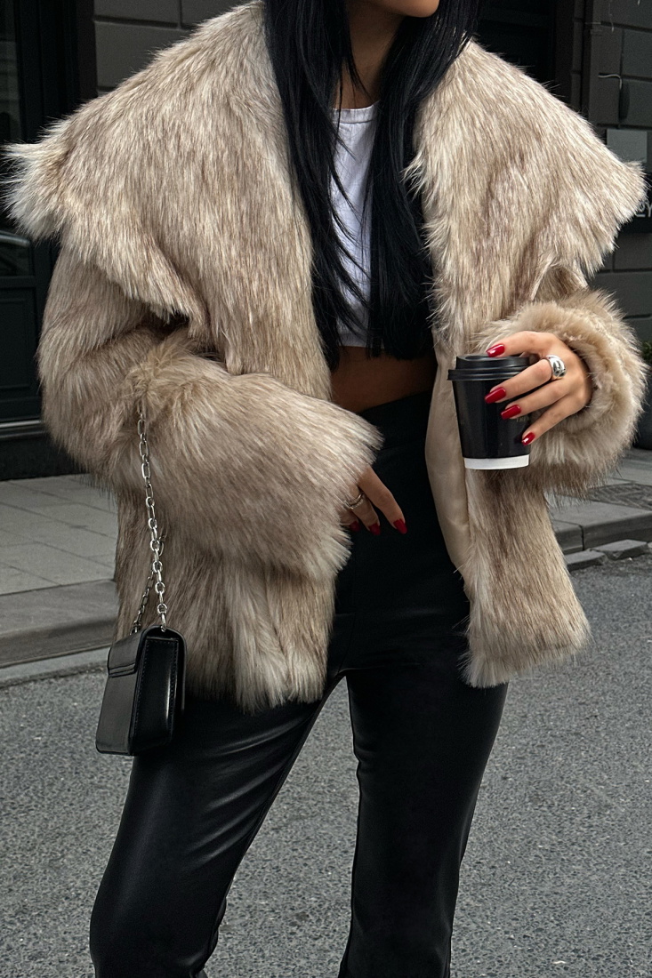 Bej Mendil Yaka Kürk ATE-0760 - EYYO