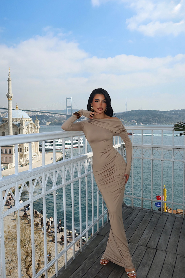 Bej Eywa Uzun Elbise ATE-4005 - 1